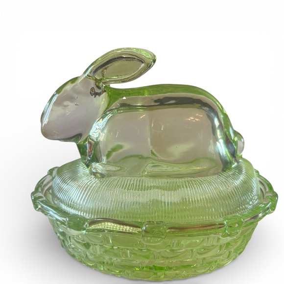 Other - Green Bunny Candy Jar Trinket Dish with Lid nesting Easter